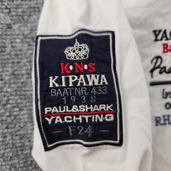 Paul & Shark Cotton Graphic Print Button-Down Medium White Shirt Men Long Sleeve - Picture 13 of 16